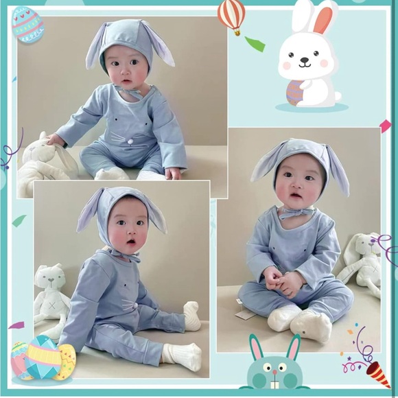 Baby👶🏽EasterOutfitsGirls👧🏻Boys👦🏻Bunny🐇RomperJumpsuit w RabbitHatSz6-9M - Picture 6 of 12